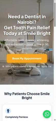 Smile Bright Dental Clinic homepage on mobile